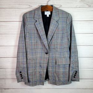 Lewit Women's Plaid Wool 1-Button Blazer Size 12